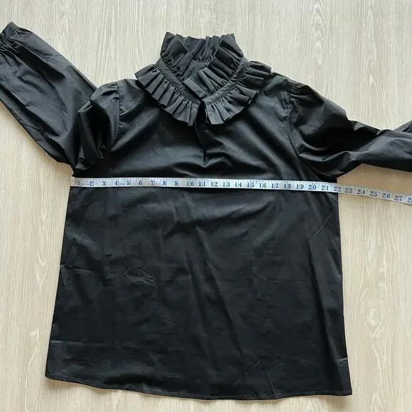 Tuckernuck Ruffle Neck Bouvier Blouse Large Black Preppy - Picture 6 of 12